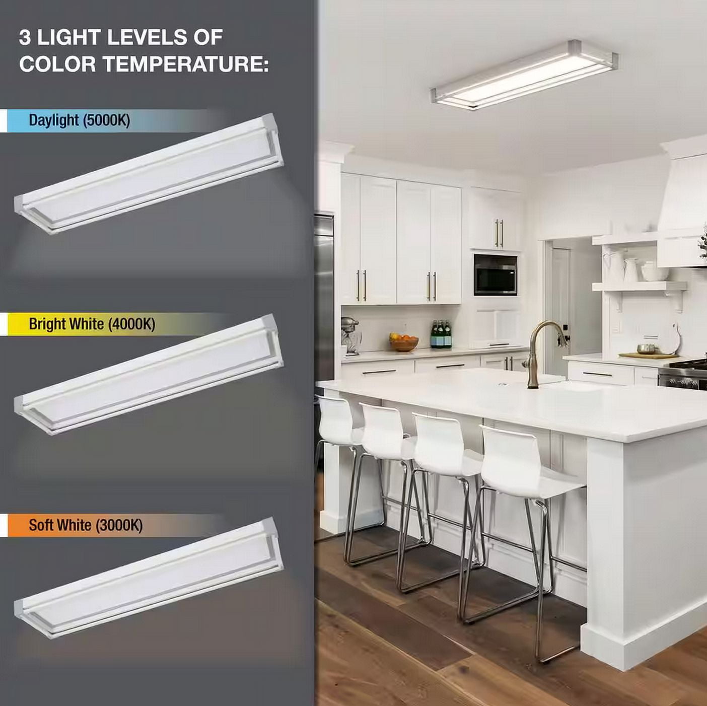 Commercial Electric Sebastian 48 in. x 13 in. Modern White Satin Nickel CCT Selectable LED Flush Mount Ceiling Light 4000 Dimmable Lumens