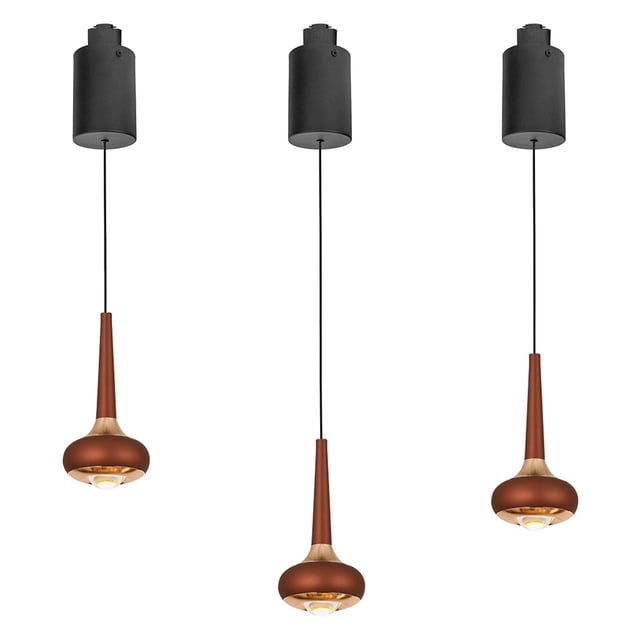 FSLiving 7W Adjustable Height Track Pendnat Light J-Type Retractable Lift Pendnat Light with Modern Al & Glass Shade Indoor Adjustable Track Light Fixture for Living Room,Brown - 3 Lights