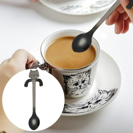 

Serving Spoons Stainless Steel Cat Spoon Short Handle Spoons Flatware Coffee Drinking Tools Kitchen Gadge