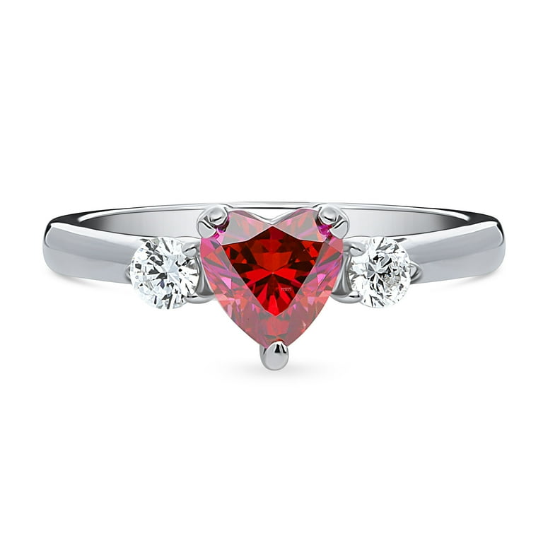 Garnet CZ Rhodium Plated 3-Stone top Ring, Oval Cut Halo Ring, Cubic Zirconia Silver Red Stone Ring, Engagement Rings for Women, Promise Ring