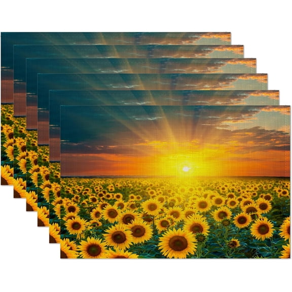 Sunflower Fields Placemats Set of 6,Sunset Sunrise Linen Washable Kitchen Dining Table Mats Heat Resistant Place Mats for Home Party Indoor Holiday 12x18 Inch