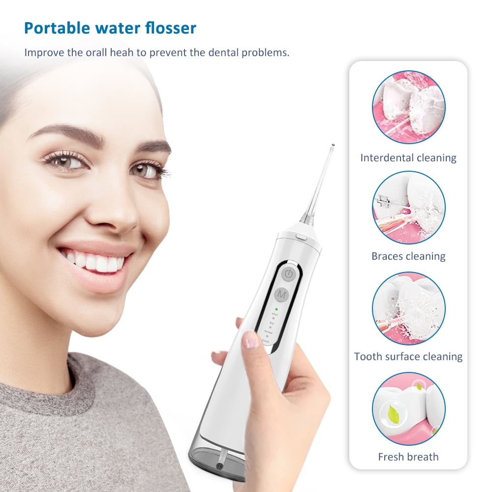 YEVYO Cordless Water Flosser Rechargeable, 4 Cleaning Modes, 310ml Water Tank, IPX7 Waterproof, Portable Water Dental Pick for Braces & Adults - White