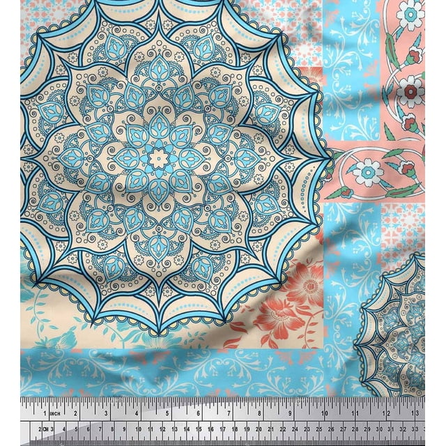 Soimoi Toile de Voile de Coton Patchwork Floral et Mandala Tissu Imprimé 1 Yard 56 Inch Wide
