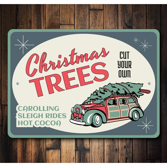 Christmas Tree Novelty Sign, Metal Wall Decor - 10x14 inches
