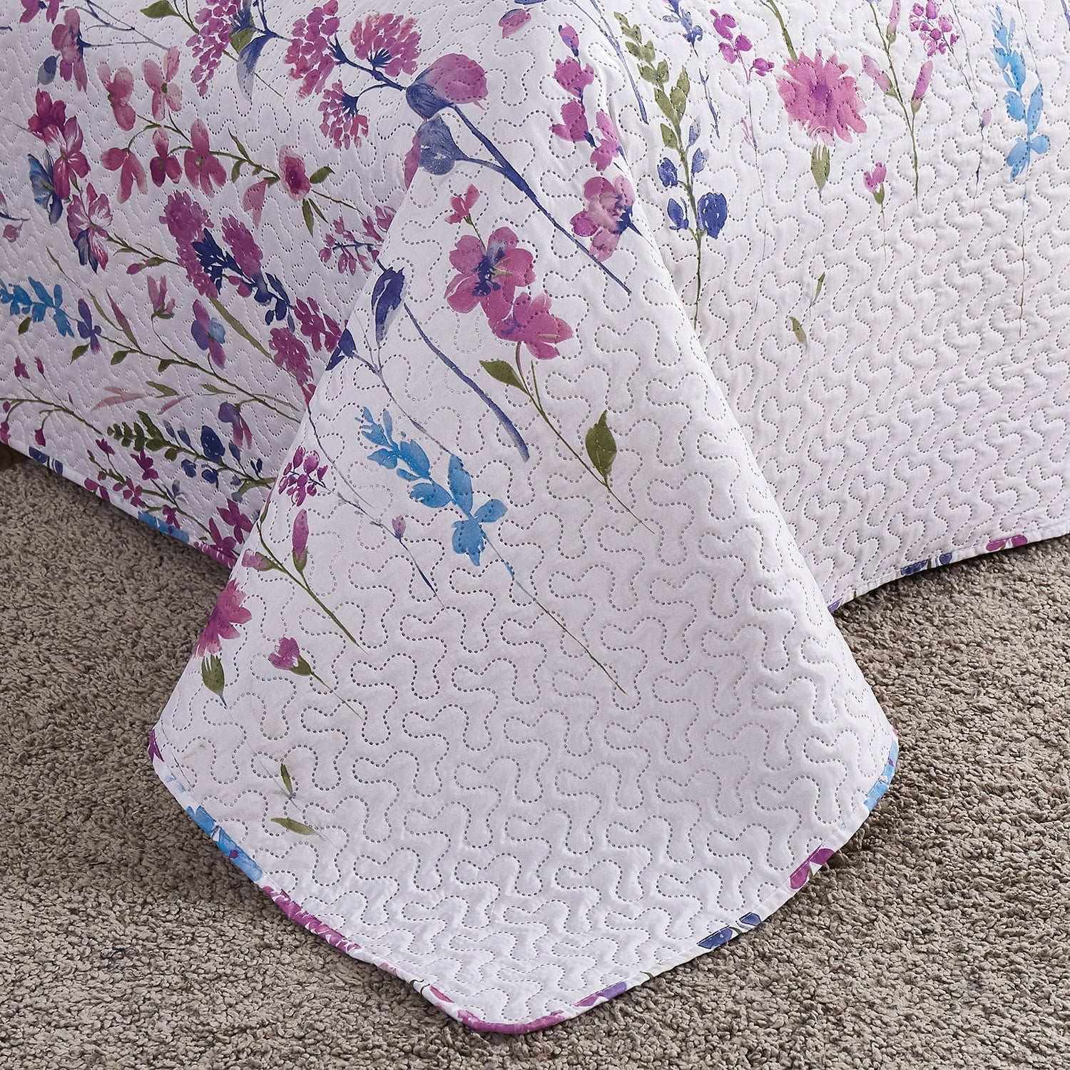 Jessy Home Floral Quilts Queen/Full Purple Lilac Flower Bedding Microfiber Bedspread Set