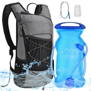Hiking Hydration Backpacks Pack with 2L Water Bladder, Brush and Replaceable Mouth Piece for Outdoor Sports for Men, Women & Kids, Gray
