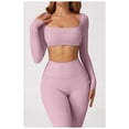 thumbnail image 3 of Tops cortos de yoga for mujer, camiseta de manga larga con cuello cuadrado, camisetas básicas elásticas ajustadas, camisetas deportivas for ejercicio al aire libre y gimnasio, 3 of 6