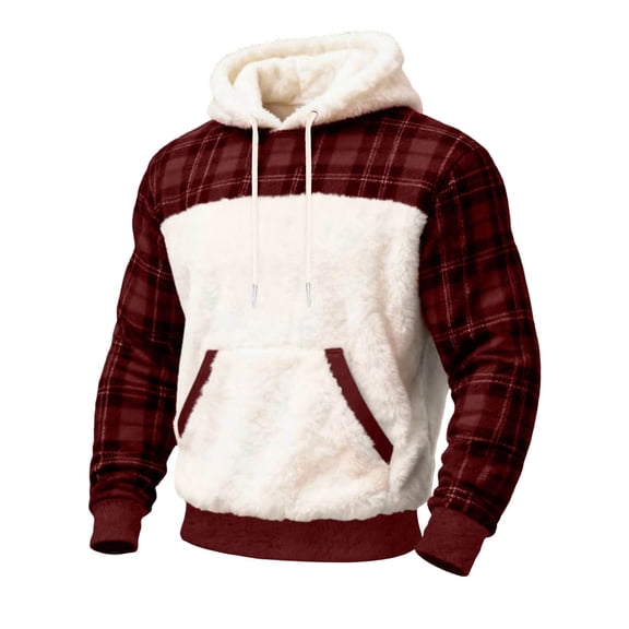 Lmnyox Men's Christmas Hoodies Plaid Print Long Sleeve Fleece Sweatshirts Thermal Casual Pullover with Pocket