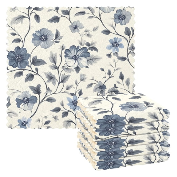 6 Pieces of Kitchen Towels 11x11Inch Kitchen Dish Cloths Kitchen Dish Towels Reuseable Cleaning Cloths Cool Blue Flower