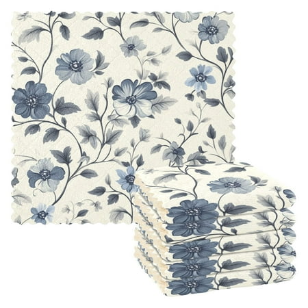 

6 Pieces of Kitchen Towels 11x11Inch Kitchen Dish Cloths Kitchen Dish Towels Reuseable Cleaning Cloths Cool Blue Flower