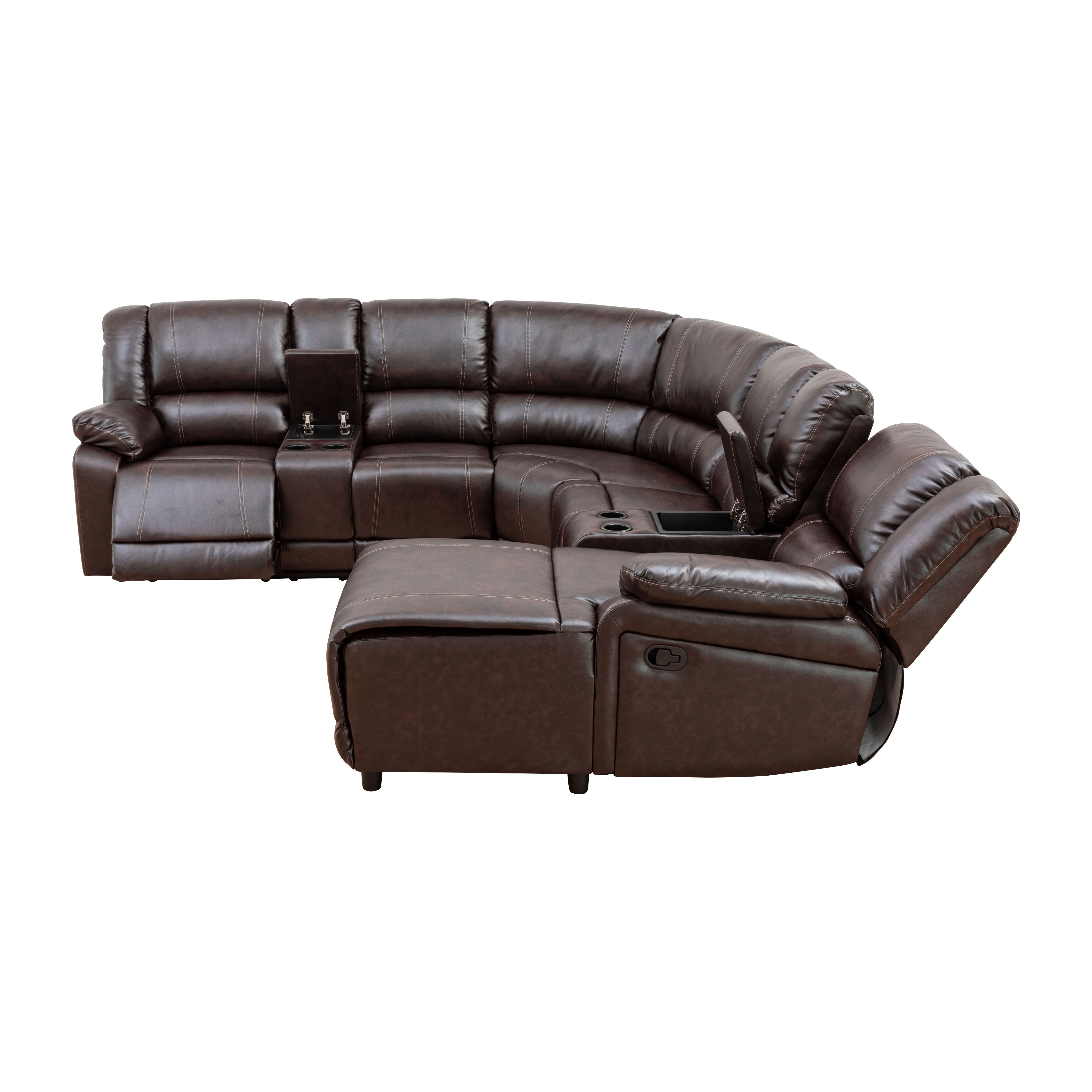 MAYEERTY 5-Seater Recliner Sofa Set - Faux Leather with Storage & Push-Back Chaise for Family Living Room & Home Theater