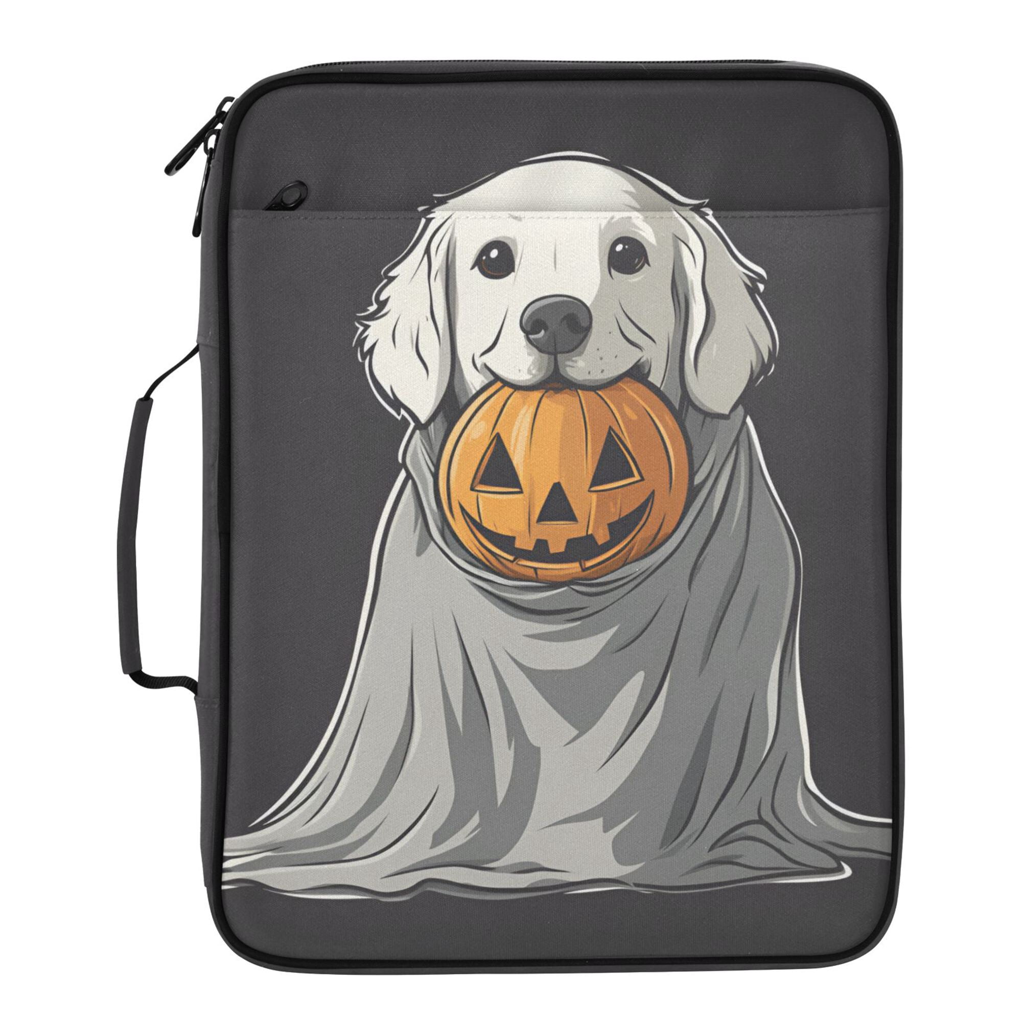 FORMRS Accordion File Folder A4 Size 7-Pocket Expanding Document Organizer Bag with 3 Ring Binder, White Halloween Dog