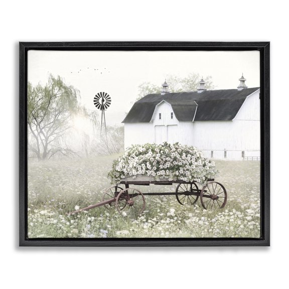 Stupell Industries Farmhouse Endearing Vintage Flower Wagon Black Floating Frame Canvas Art, 21 x 17, by Lori Deiter