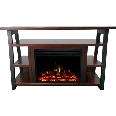 

Hanover 32-In. Industrial Chic Electric Fireplace Heater with Deep Log Display and 5 Flame Colors Mahogany