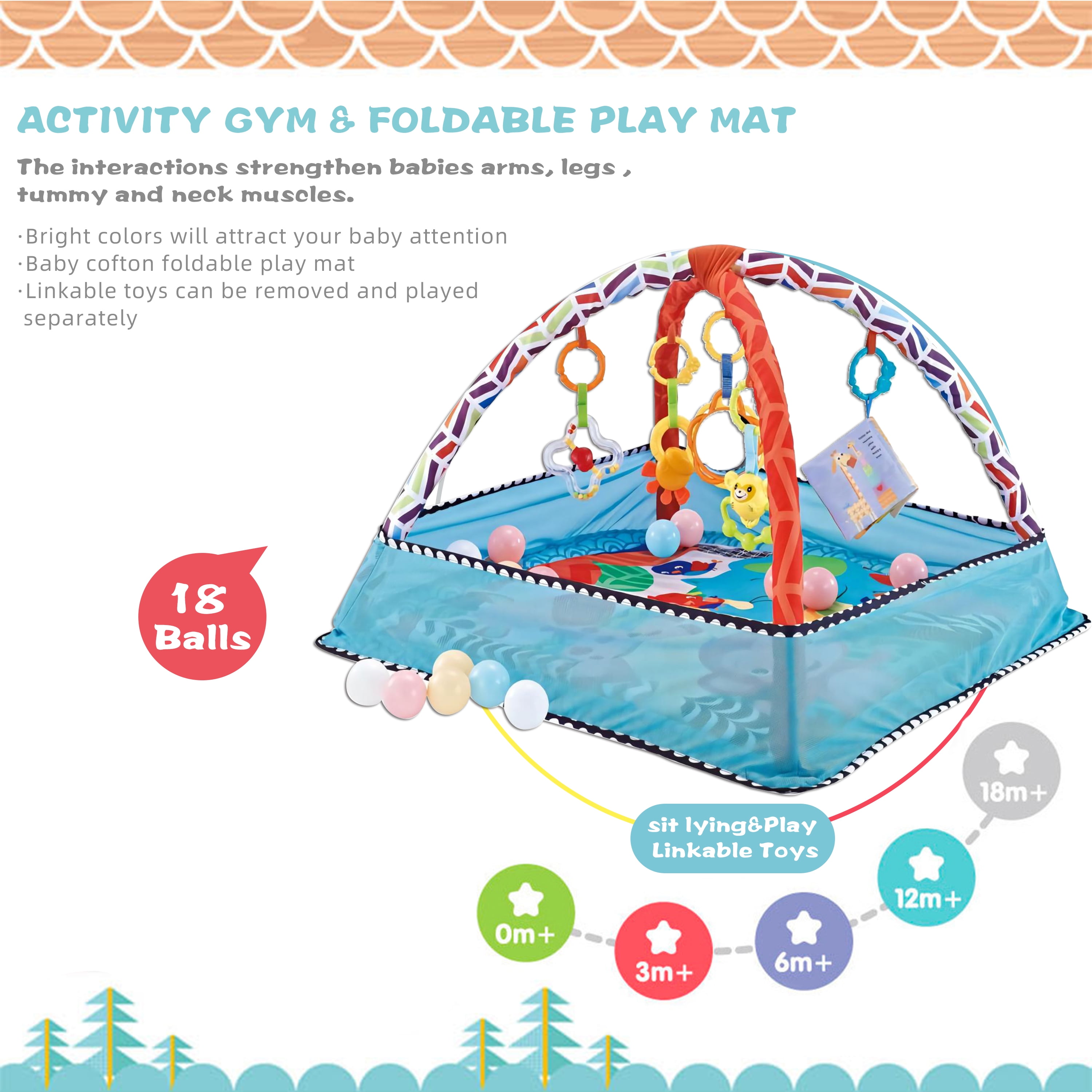 Ltrototea Playpen Play Mat in Blue，Compact Packaging, Space-Saving, Includes Ocean Balls for Baby's Immersive Fun