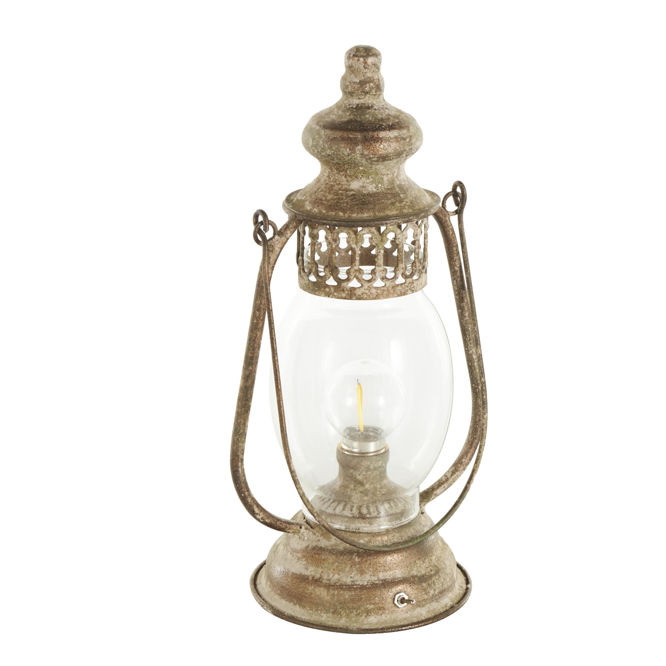 DecMode 17" Distressed Antique Style Lantern Bronze Accent Lamp with Clear Glass Shade