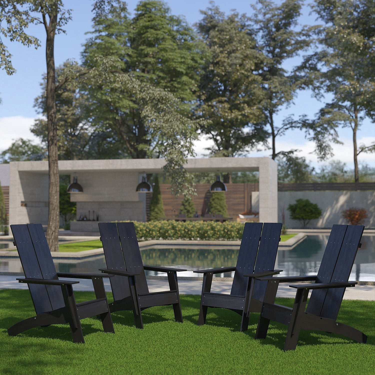 Flash Furniture Sawyer Poly Resin Wood Adirondack Chair - Black (Set of 4)