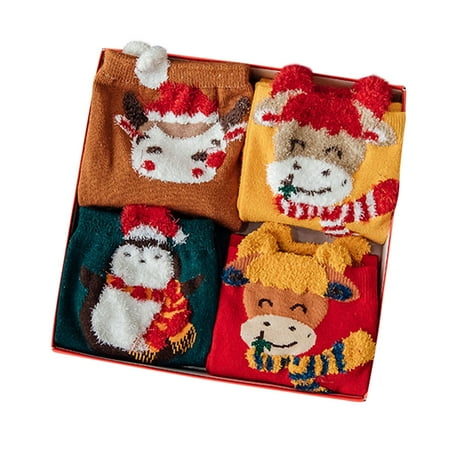 

Christmas Socks 5 Pairs Lot Pack Set Women Socks Winter Retro Rabbit Wool Socks Thickened Warm National Style Folk Custom Christmas Gift Quality