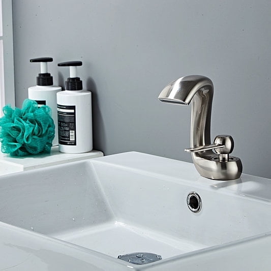 SOKNARKU Bathroom Sink Basin Waterfall Faucet Brass Deck Mount Single Hole Single Handle Cold And Hot Mixed Modern Creative Design Tap Including Two US Standard 3/8 Hoses Brushed Nickel
