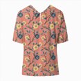 thumbnail image 4 of TOWMUS Womens Summer Blouses Women's Summer Lapel Print Cotton and Linen Top Shirts for Women Linen Floral Blouse Pink, 4 of 5