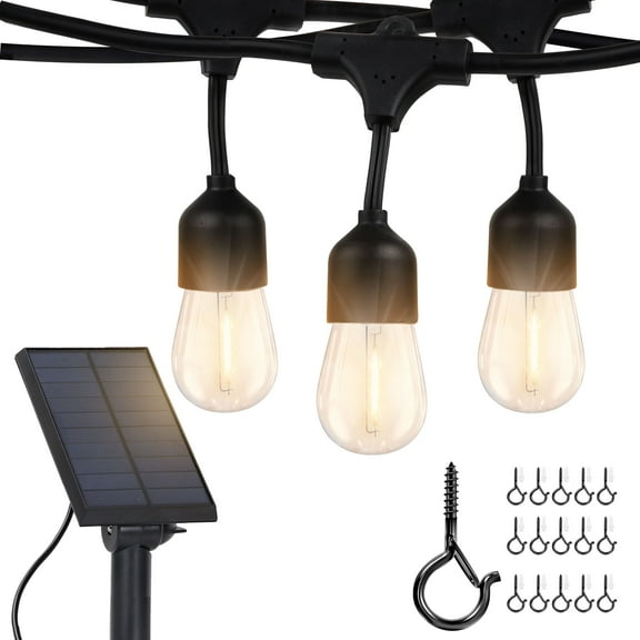 Brightech Ambience Pro 27 ft. Outdoor Solar LED 2-Watt String Lights in Warm White with 15 Hooks