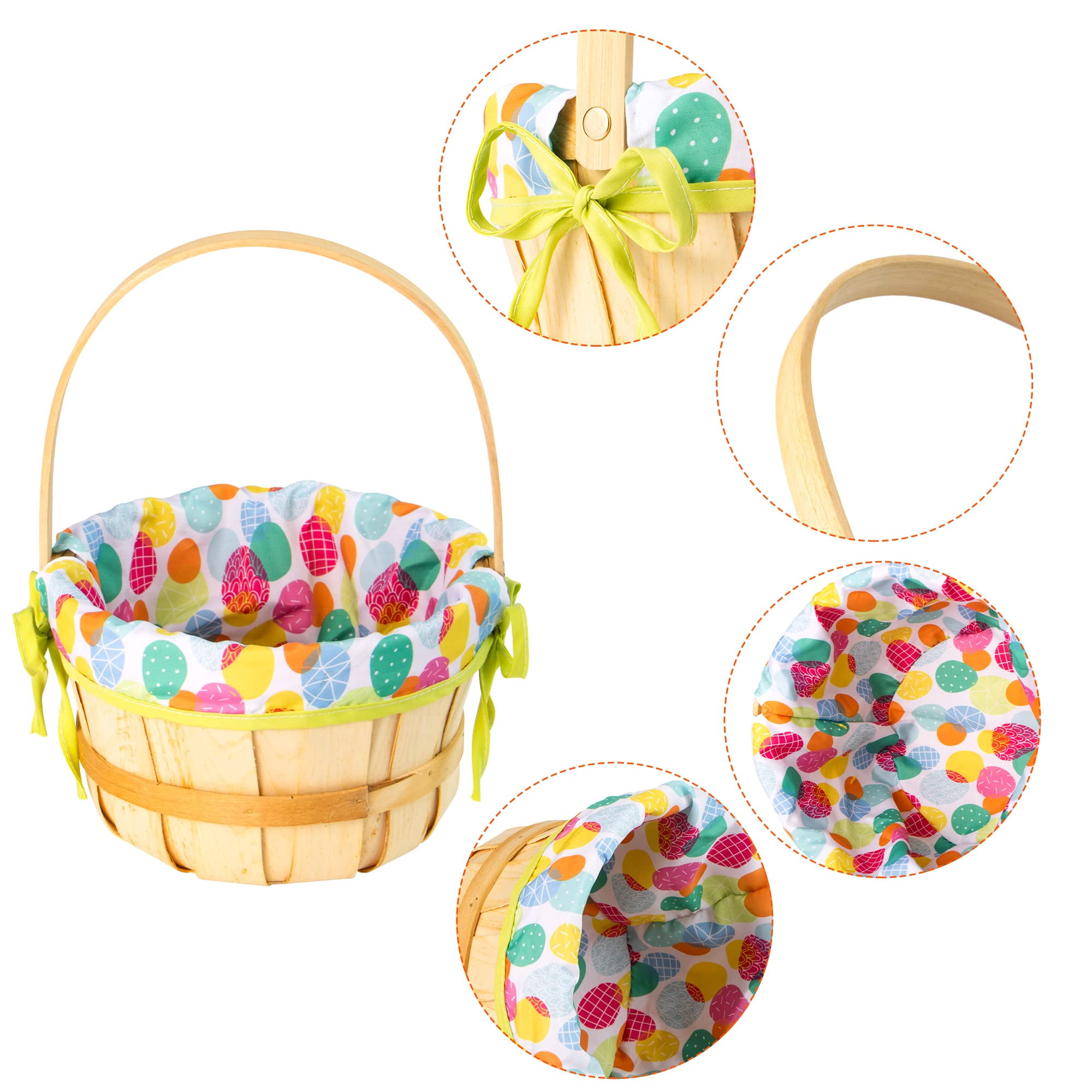 Joyfy 2 Pcs Easter Baskets,Easter Woven Woodchip Basket with Lining,Handmade Wicker Easter Basket with Handle for Easter Egg Hunt,Picnic