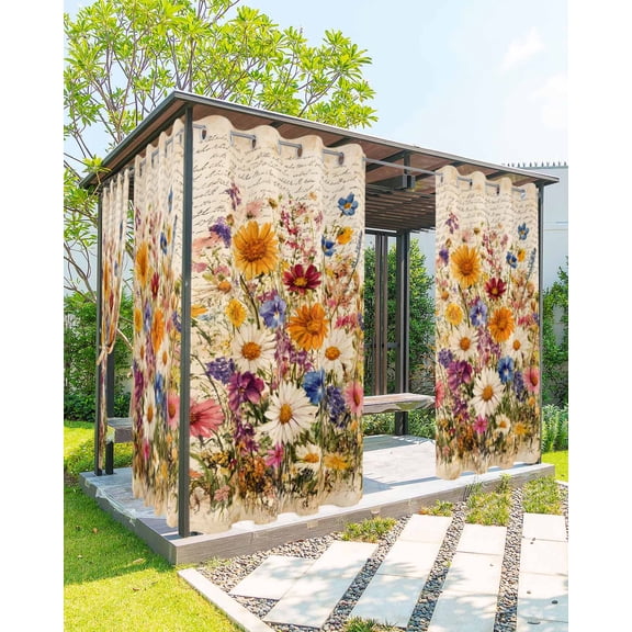 nqOlkjepod Outdoor Curtains for Patio Waterproof, Spring Floral Outdoor Privacy Panels Grommet, Vintage Summer Botanical Flowers Blackout Outside Curtains for Porch/Cabana/Pergola 54"x108", 1 Panel