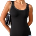 thumbnail image 2 of MOJOGO Women's Plus Size Undershirts Rib Knit Cami Top Lace Trim Round Neck Sleeveless Tops Stretchy Tank Top Daily Wear Black S, 2 of 7