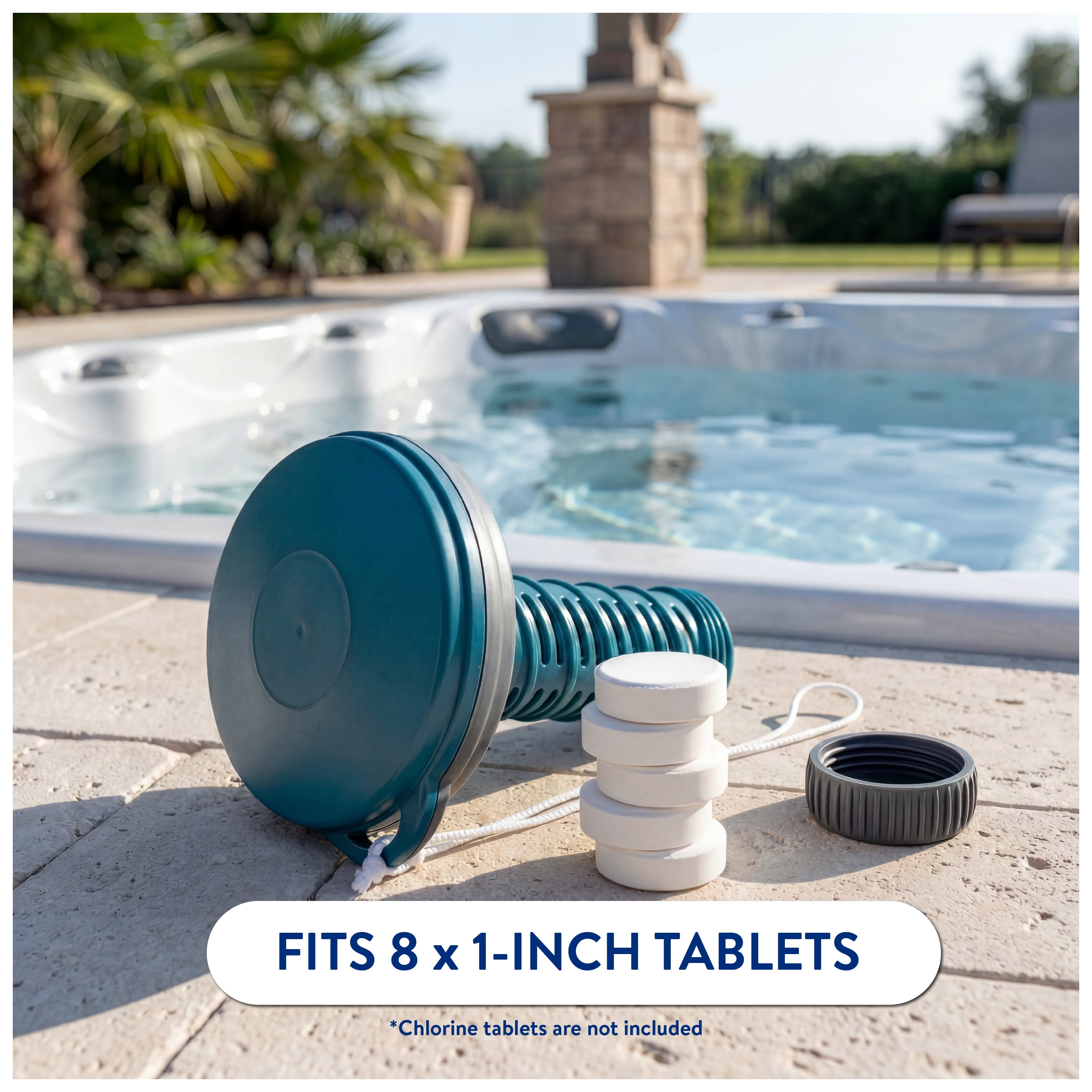 Bluescape Tablet Dispenser for Small Pools, Spas & Hot Tubs, ABS Teal & Gray, Fits 1 in Tablets, 5.6 in x 5.6 in x 8 in, 1 Pack