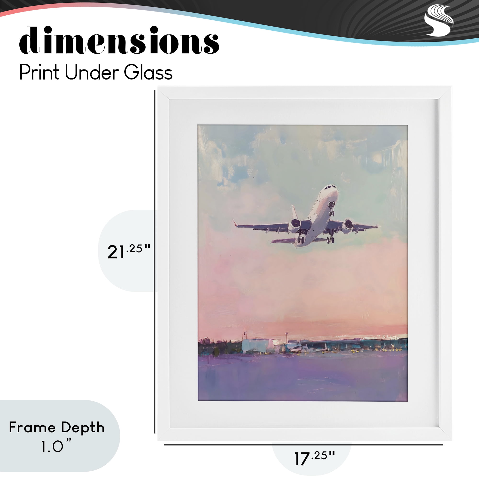 Stupell Industries Airplane Takeoff into Pastel Skies White Framed Print Under Glass, design by The Prints Vibe