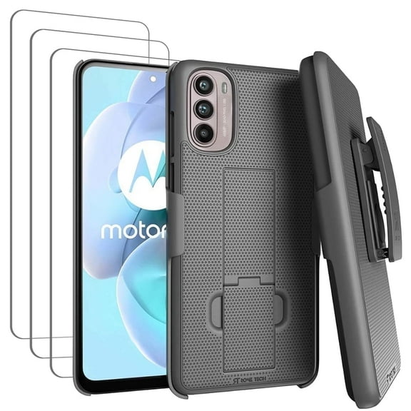 Motorola G 5G 6.5"(2022) Shell Holster Combo Case   3-Pack Tempered Glass Screen Protector