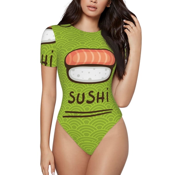 Fotbe Fresh Sushi Body de Mujer con Cuello Redondo y Mangas Cortas, Sin Mangas Ajustado, Suave, Cómodo y Básico-Large