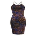 thumbnail image 4 of Women Halter Bodycon Sleeveless Ruched Spaghetti Strap Tie Dye Printing Club Party Mini Dress, 4 of 6