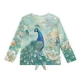 thumbnail image 6 of DISNIMO Girls Long Sleeve Shirts Peacock Flower Printed Casual Crew Neck Lace-up Pullover Tops Soft Casual Tee Shirt with with Tie Hem Loose Fits Blouse Tops, 6 of 8