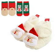 Binpure Baby Christmas Booties and Socks Set Winter Warm Fleece Ankle Crib Shoes and Socks 3 Piece set
