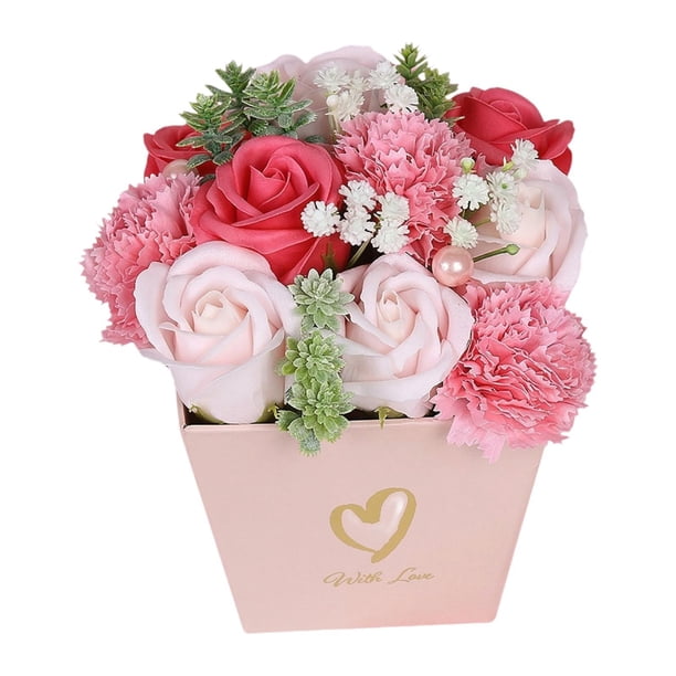Ramo de flores artificiales de jabón decorativo realista y perfumado para bodas Rosa