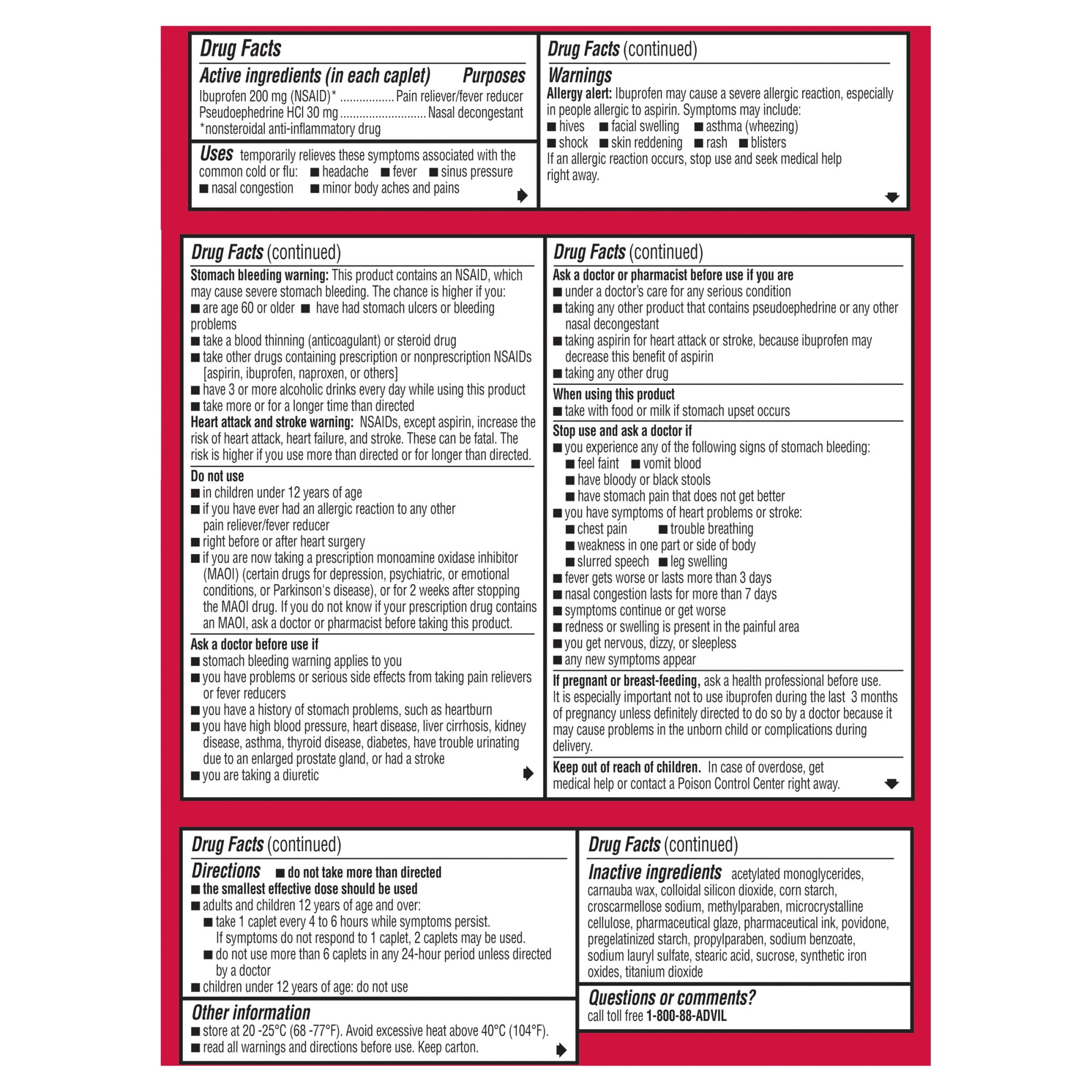 Advil Cold and Sinus Relief, Cold Medicine With Ibuprofen and Pseudoephedrine Hcl - 40 Coated Caplets