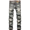 thumbnail image 2 of Men's Ripped Slim Straight Fit Biker Jeans with Zipper Deco, 2 of 5