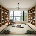 thumbnail image 2 of ODIKA 9'x12' Washable Area Rug Non-Slip, Chair-Friendly Cream Duck Hunting Antique Art Vintage Pinecone Border with Rustic Accents for Dining Room, Basement, Large Office, 2 of 7