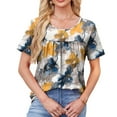 thumbnail image 3 of Womens Summer T Shirts Dressy Short Sleeve Tunic Tops Pleated Square Neck Summer Floral Print Top, 3 of 5