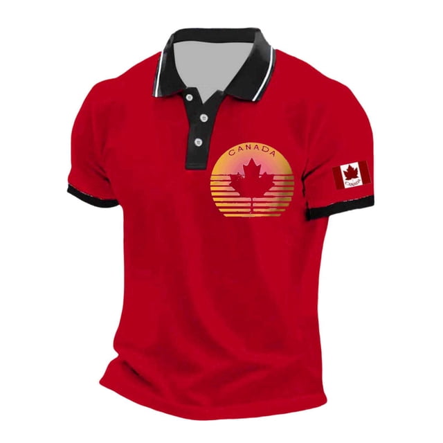 Men's Shirt for Everyday Casual Comfort with Embroidered Maple Design for Canada Day Celebration