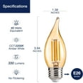 thumbnail image 5 of CA11 E26 LED Candelabra Bulbs, Dimmable LED Chandelier Light Bulbs, 40W Equivalent, 2200K Warm White Light, 330LM, Amber Glass Finishing, 24 Pack, 5 of 6