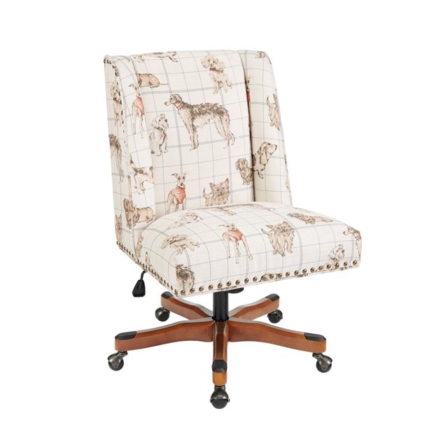 Linon Draper Dog Wood Upholstered Office Chair in Beige