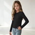 thumbnail image 2 of Faraee Toddler Girls Ribbed Long Sleeve Shirts 5t 6t 7t Stretchy Crew Neck Basic Tee Tops Kids Solid Color Soft Slim Fit Casual Blouse, 2 of 5
