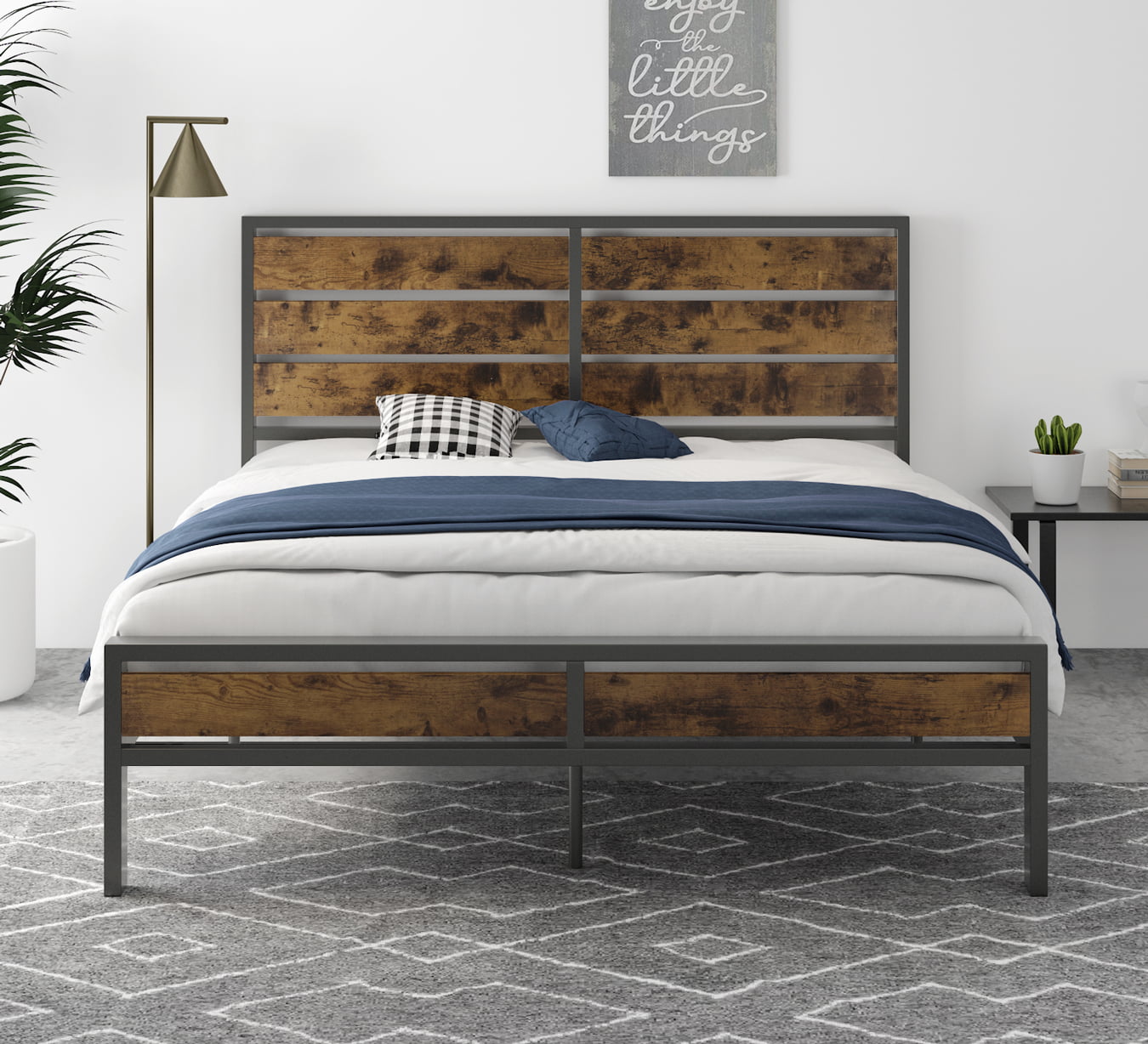 Amolife Queen Size Bed Frame With Wood, Queen Bed Wood Headboard And Footboard