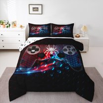 Castle Fairy Children Teens Adults Abstract Honeycomb Gamepads Full Size Comforter Sets 3-Piece,Gothic Spider Game Controller Bedding Comforter Set,Gradient Hexagon Lightweight Bedding Sets