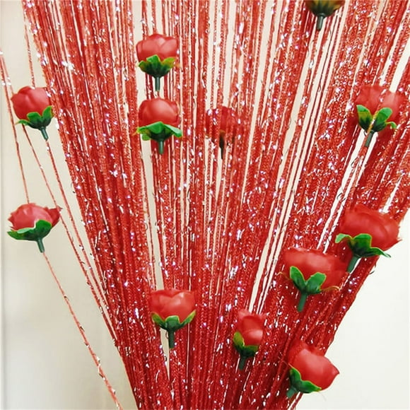 Home Decor Clearance Thread Door Curtain For Doorways Privacy Door Country String Curtain With Roses String Door Curtain Window Decoration Room Divider Hanging Tassel Curtain For Home, Red