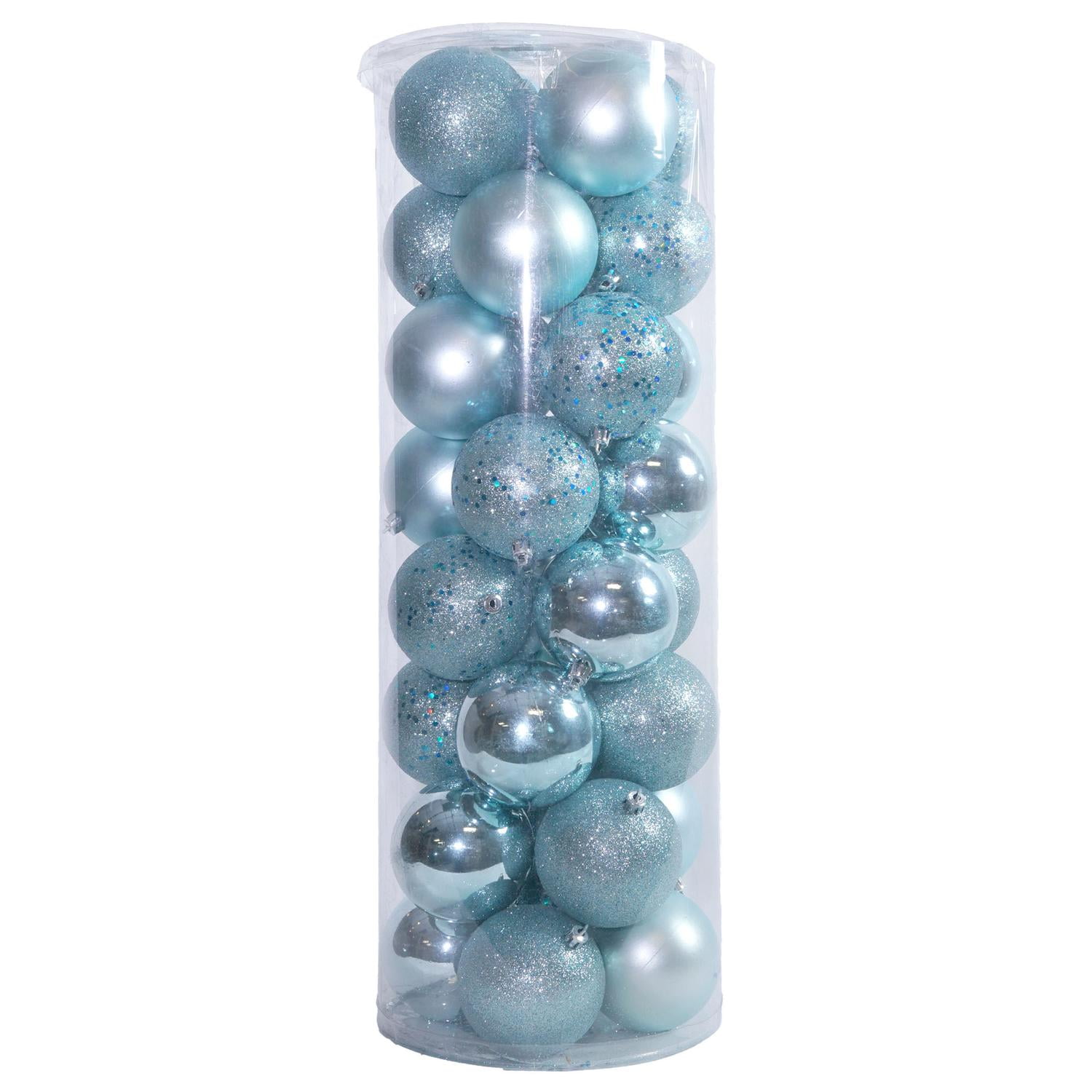 32ct Shatterproof Baby Blue 4Finish Christmas Ball Ornaments 3.25