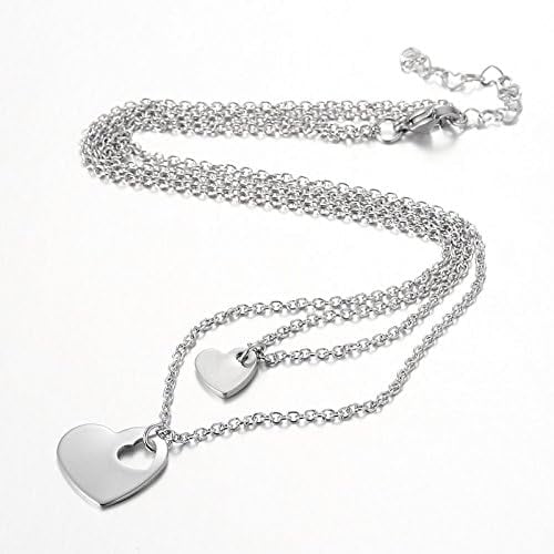 Tarnish Resistant Two Tier Stainless Steel Necklaces with Heart Pendants and Cable Chains Stainless Steel color 15.9 inch(40.5cm) 1strand/box Stainless Steel