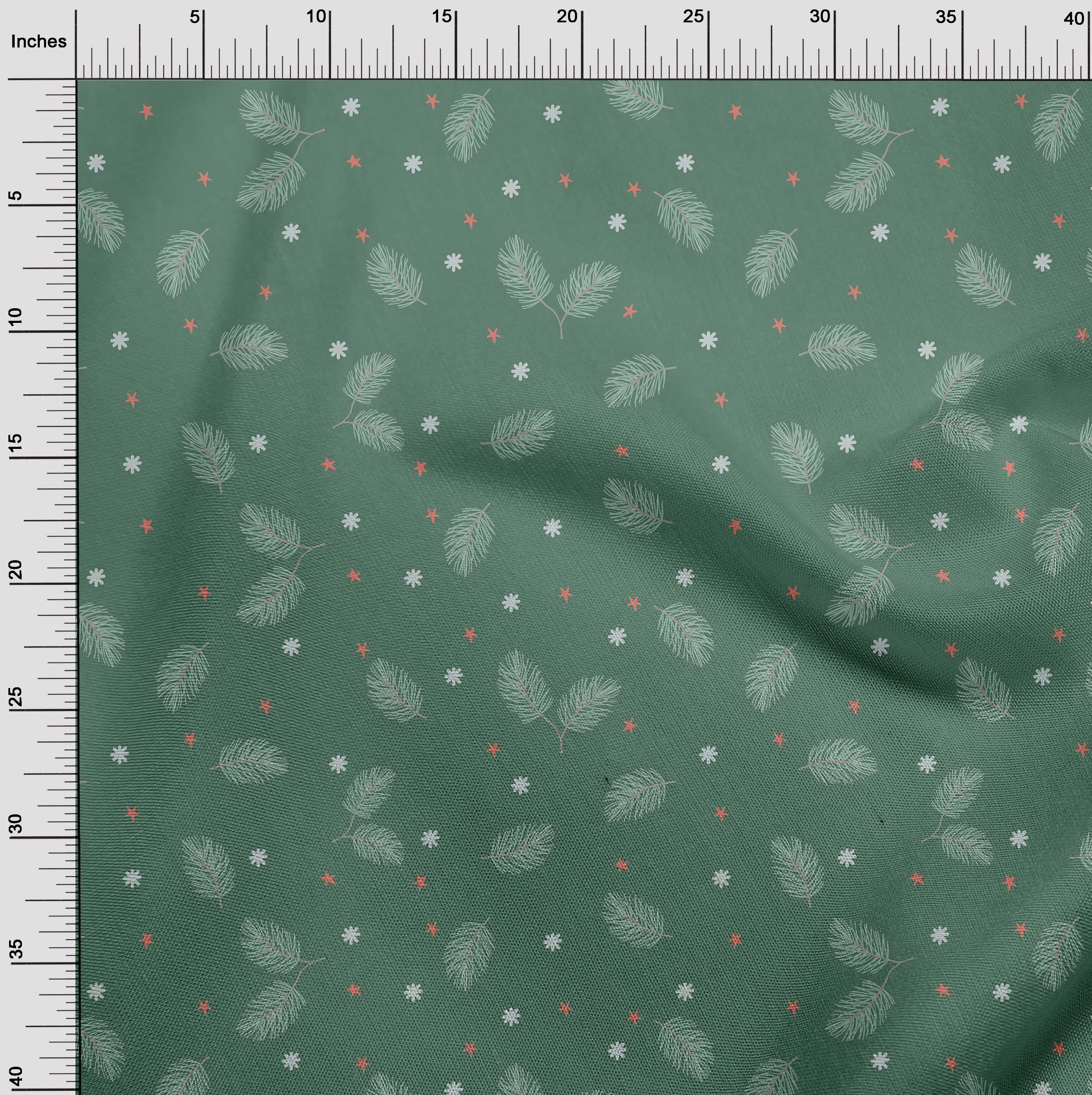 oneOone Georgette Viscose Forest Green Fabric Christmas Feather Diy Clothing Quilting Fabric Print Fabric By Yard 42 Inch Wide